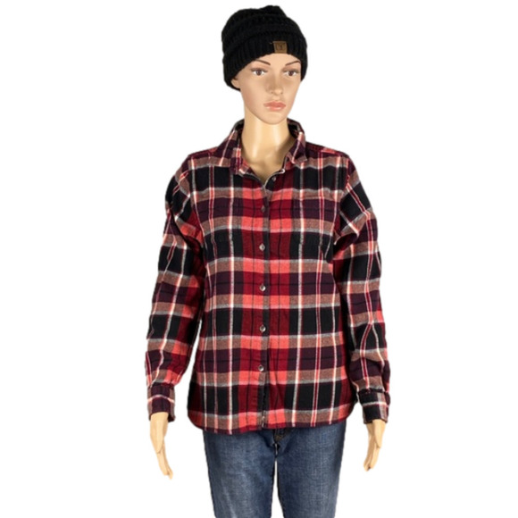 Woolrich 100% cotton EUC plaid button down shirt size large (fits small) - Picture 2 of 8